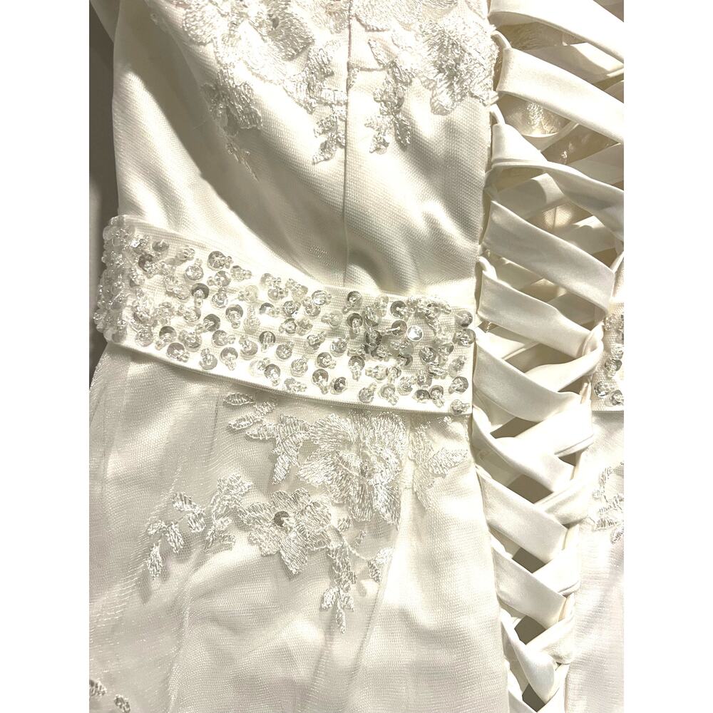 NWT‎ Sunvary Wedding Dress Lace Sequins Flower Lace Up A-Line Layered Size 14-16 - Picture 5 of 15